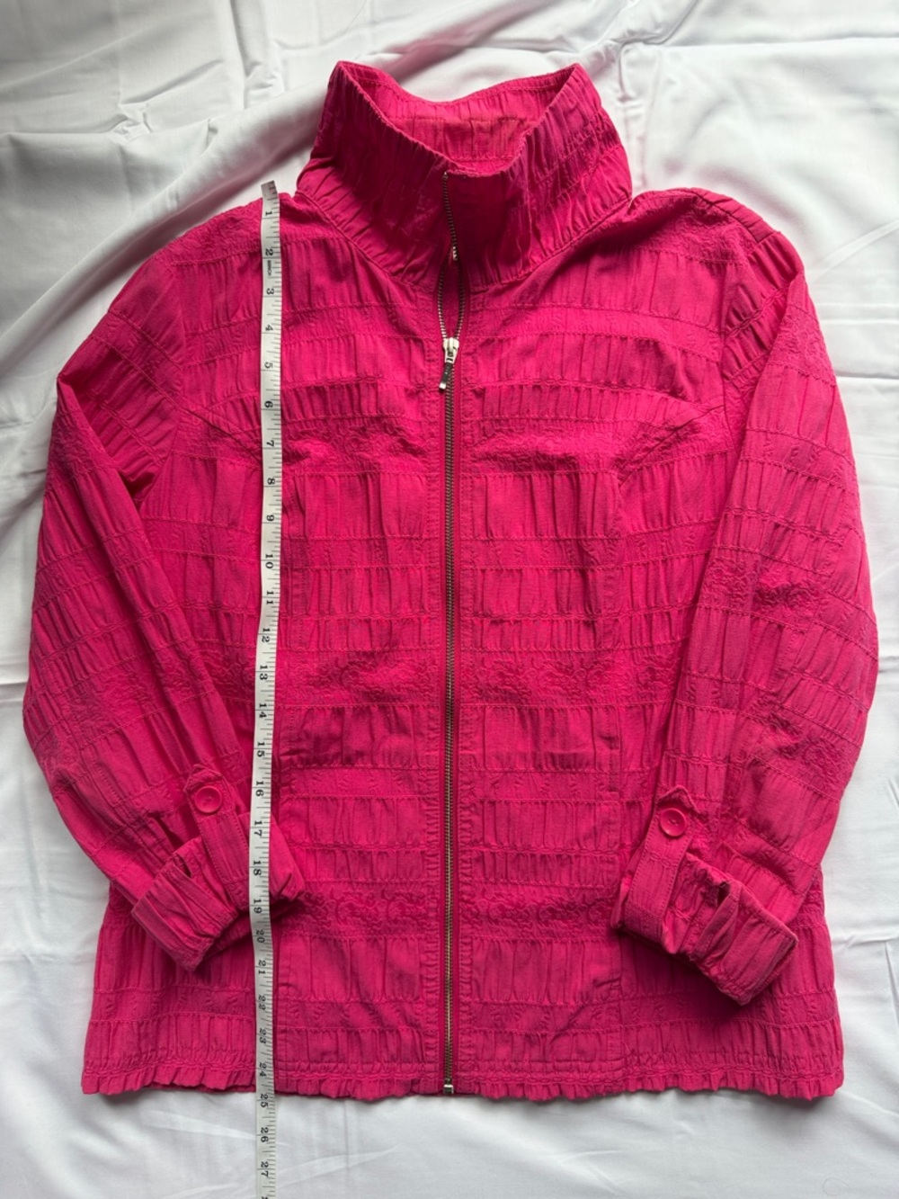 Christopher & Banks Vibrant Pink Textured Zip-Up Utility Jacket